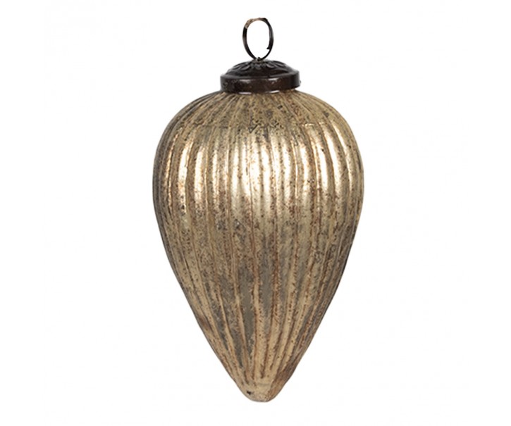 Zlatá skleněná vroubkovaná vánoční ozdoba M - Ø 9*14 cm Clayre & Eef