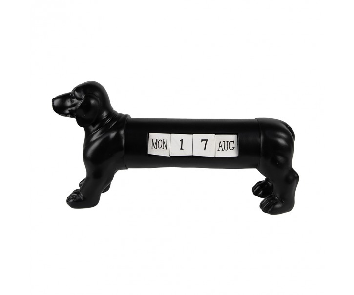 Černý dekorativní kalendář ve tvaru jezevčíka Dachshund - 31*8*15 cm Clayre & Eef