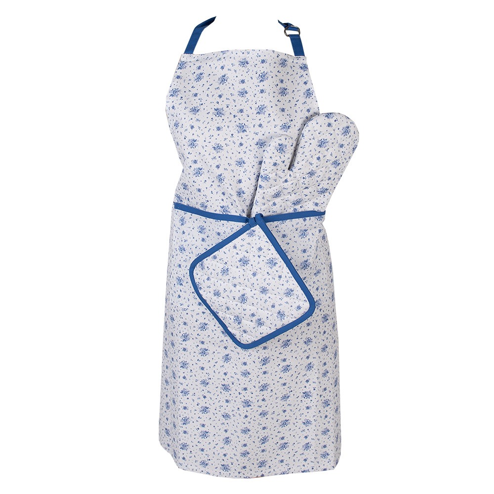Bavlněná zástěra s modrými růžičkami Blue Rose Blooming - 70*85 cm Clayre & Eef Bavlněná zástěra s modrými růžičkami Blue Rose Blooming - 70*85 cm Clayre & Eef