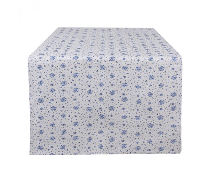Bavlněný běhoun s modrými růžičkami Blue Rose Blooming - 50*140 cm Clayre & Eef