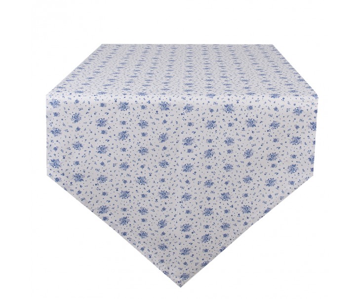 Bavlněný běhoun s modrými růžičkami Blue Rose Blooming - 50*160 cm Clayre & Eef