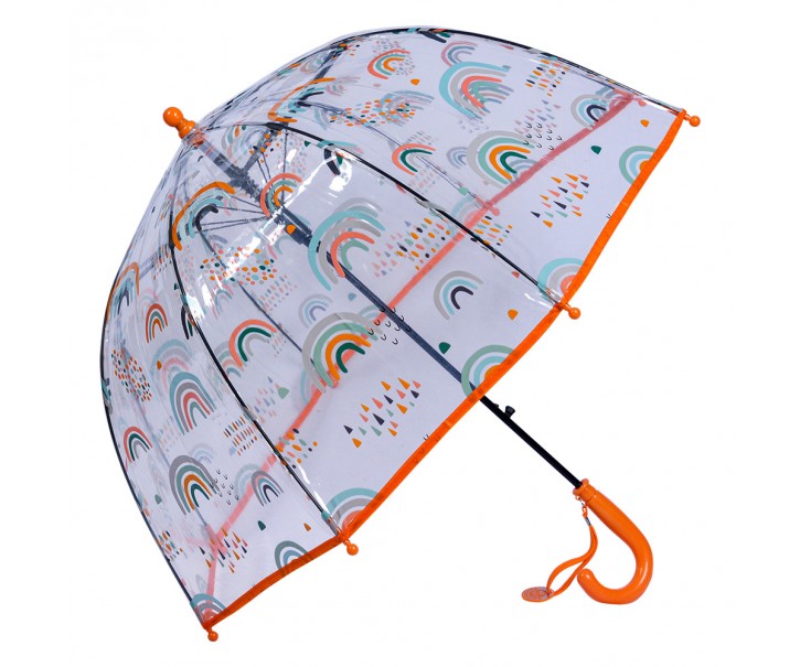 Průhledný dětský deštník s duhami a oranžovou rukojetí a okrajem - Ø 50 cm Juleeze