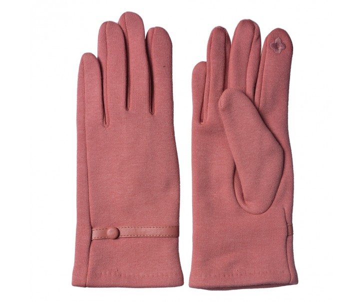 Růžové zimní dámské rukavice s knoflíkem - 8*24 cm Clayre & Eef