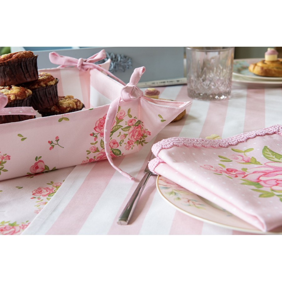 Bavlněný košík na pečivo s květy růže Sweet Roses - 35*35*8cm Clayre & Eef Bavlněný košík na pečivo s květy růže Sweet Roses - 35*35*8cm Clayre & Eef