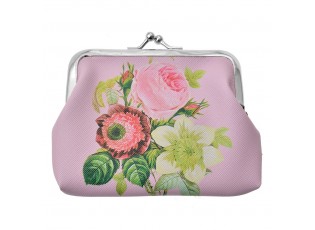 Růžová peněženka s květy Pinerose - 8*12 cm