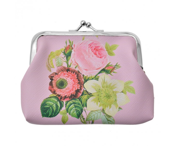 Růžová peněženka s květy Pinerose - 8*12 cm Clayre & Eef