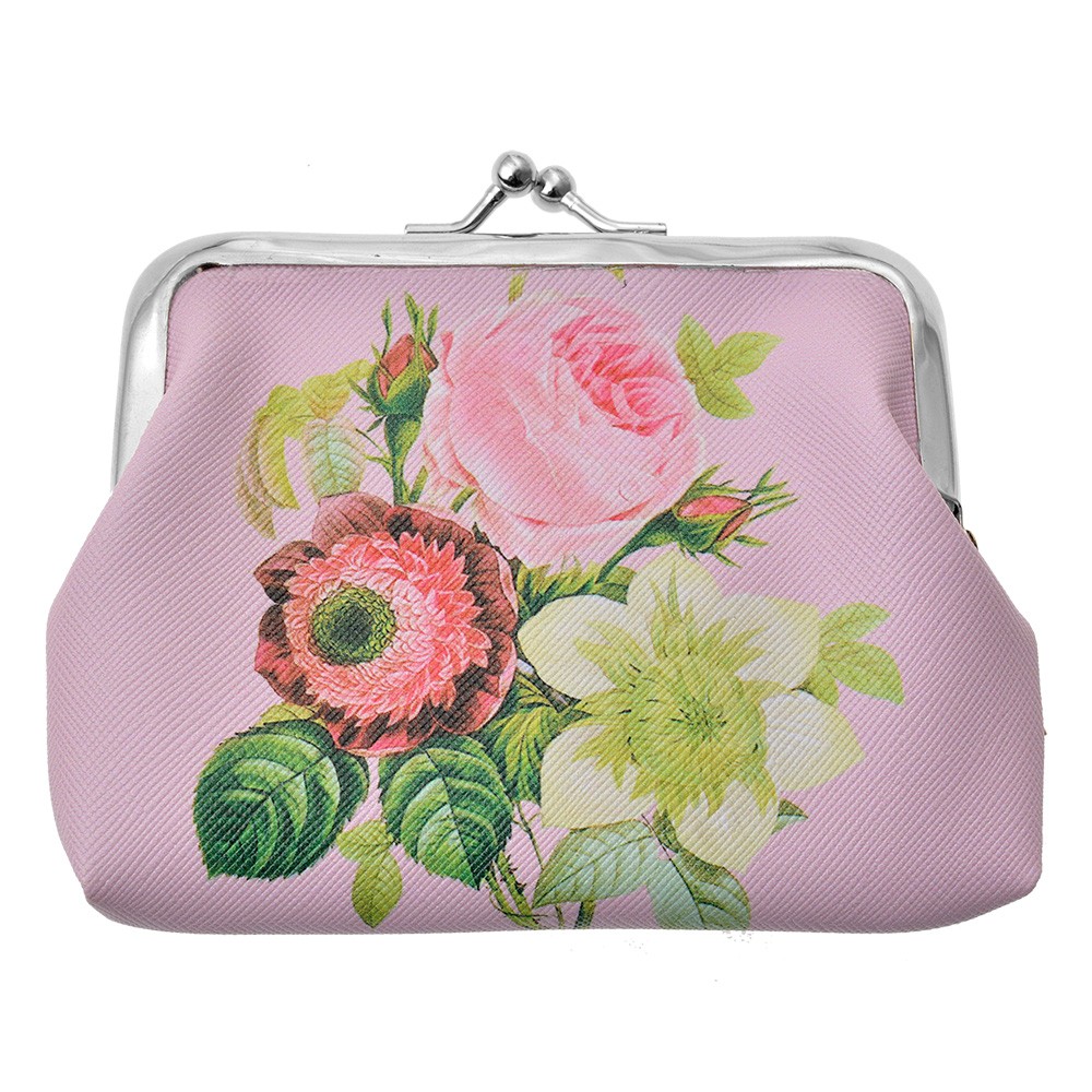 Růžová peněženka s květy Pinerose - 8*12 cm