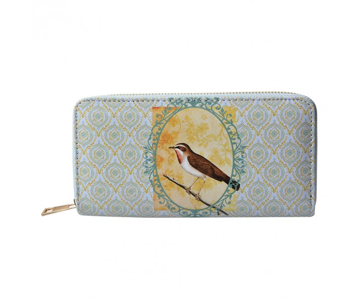 Zelená peněženka s ptáčkem Bird - 10*19 cm Clayre & Eef