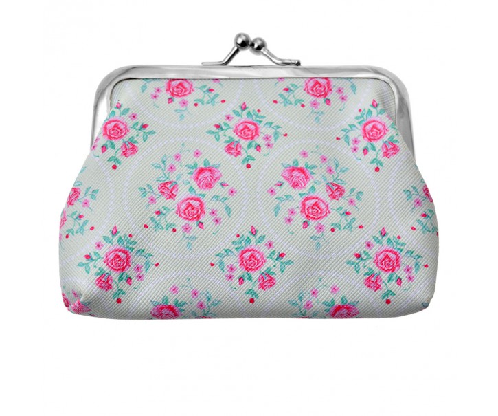 Patelově zelená peněženka s růžičkami Gearose - 8*12 cm Clayre & Eef