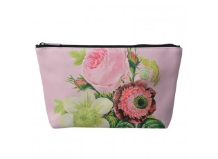 Růžová toaletní taštička s květy Pinerose - 26*6*16 cm