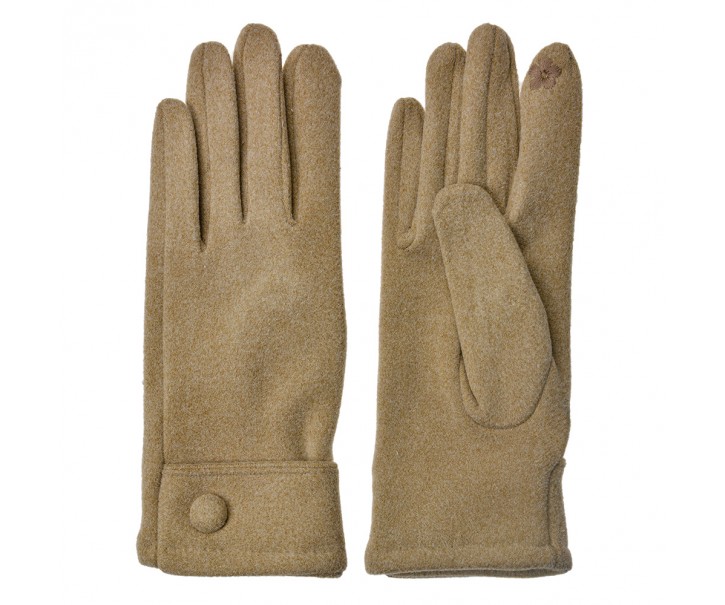 Béžové zimní dámské rukavice s knoflíkem - 8*24 cm Clayre & Eef