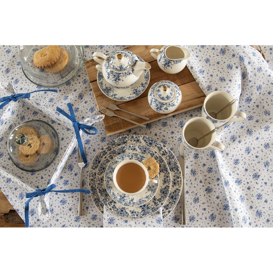 Bavlněný košík s modrými růžičkami Blue Rose Blooming - 35*35*8 cm Clayre & Eef Bavlněný košík s modrými růžičkami Blue Rose Blooming - 35*35*8 cm Clayre & Eef