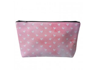 Růžová toaletní taštička s bílými srdíčky Heart - 26*6*16 cm