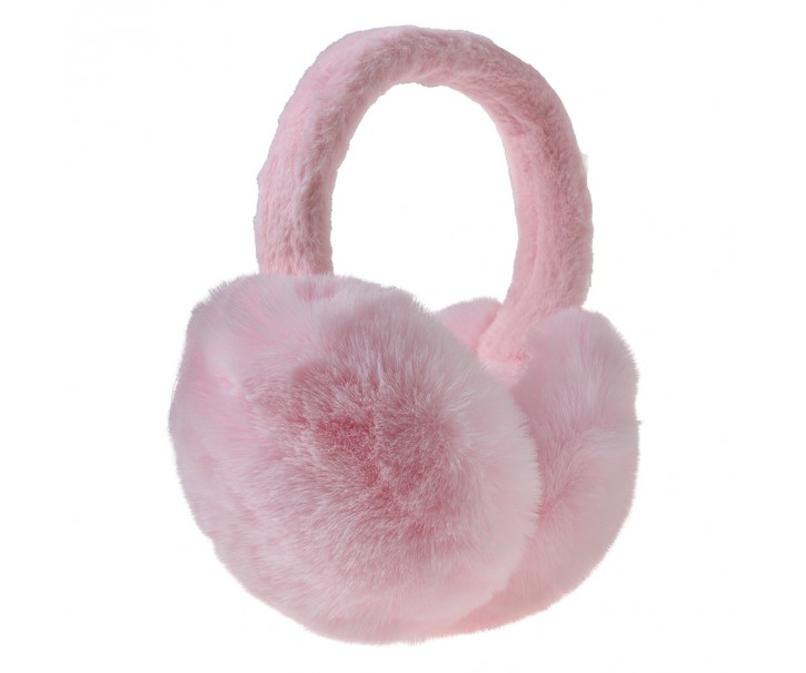 Světle růžové skládací chlupaté klapky na uši - Ø 13cm - one size Clayre & Eef