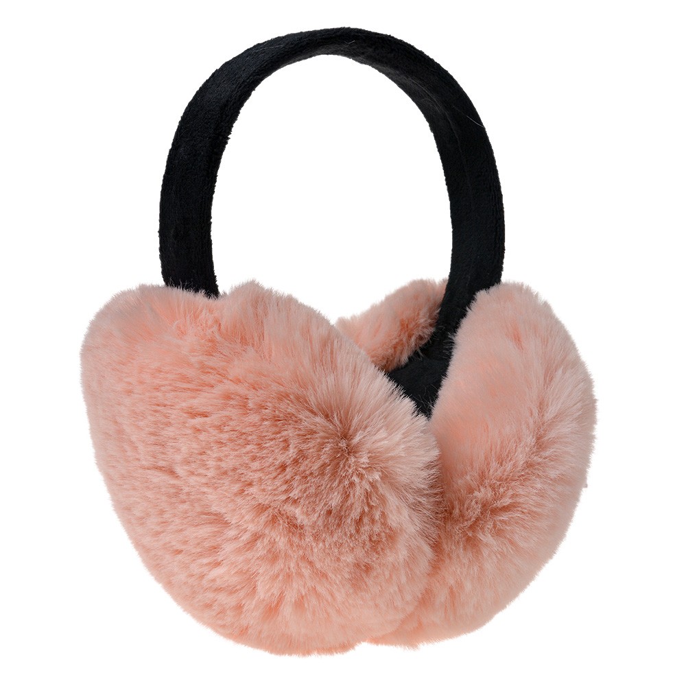 Lososově růžové skládací chlupaté klapky na uši - Ø 14cm - one size
