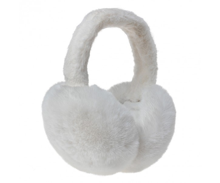 Bílé skládací chlupaté klapky na uši - Ø 13cm - one size Clayre & Eef