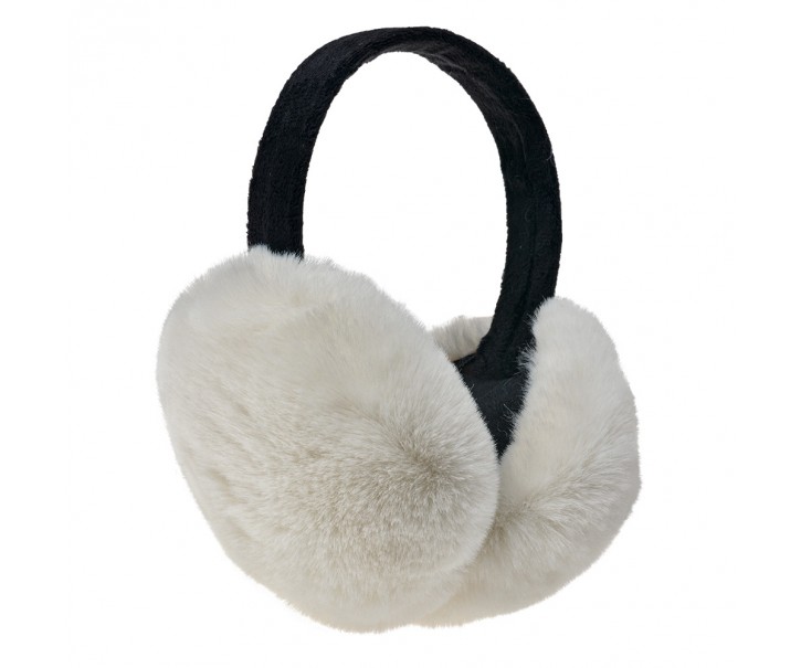 Bílé skládací chlupaté klapky na uši - Ø 14cm - one size Clayre & Eef