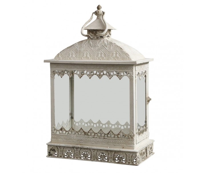 Krémová antik kovová lucerna Fleur-de-lis - 35*20*66 cm Chic Antique