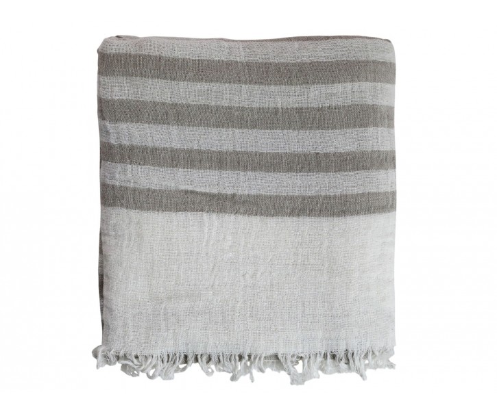 Béžovo - taupe pruhovaný pléd s třásněmi Stripes - 130*170 cm Chic Antique