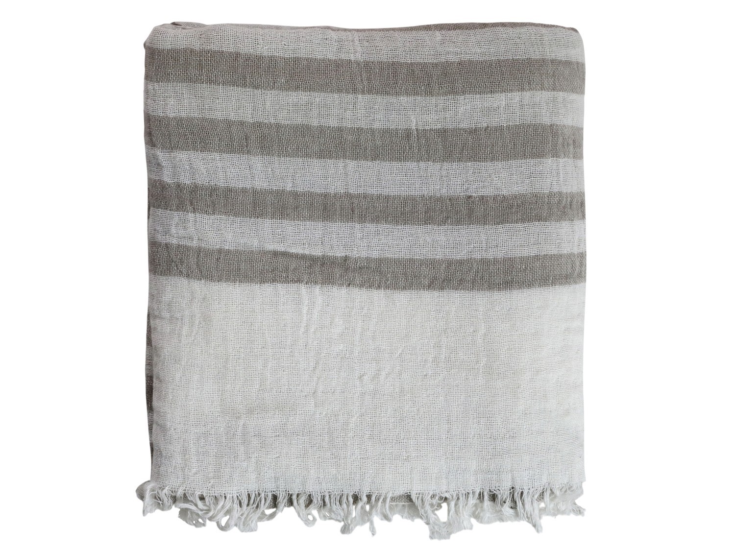 Béžovo - taupe pruhovaný pléd s třásněmi Stripes - 130*170 cm