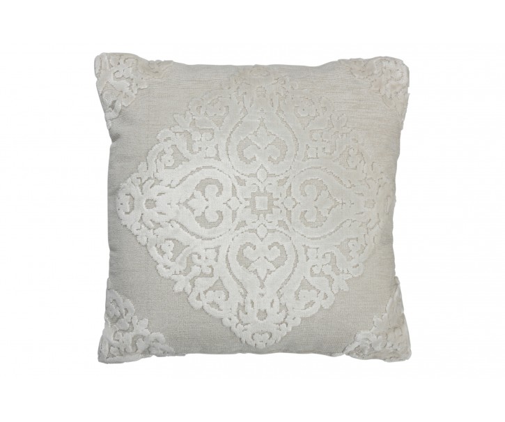 Bílý antik sametový polšář s ornamentem a výplní Vende - 44*44cm J-Line by Jolipa