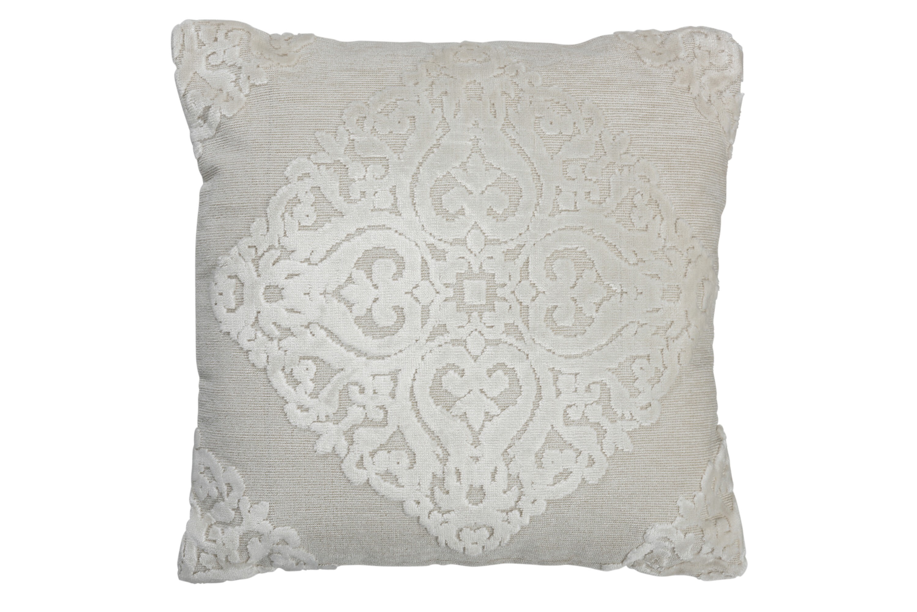 Bílý antik sametový polšář s ornamentem a výplní Vende - 44*44cm