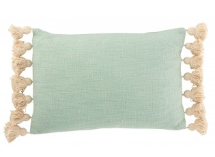 Mintovo-azurový polštář se střapci a výplní Pompom - 50*35cm