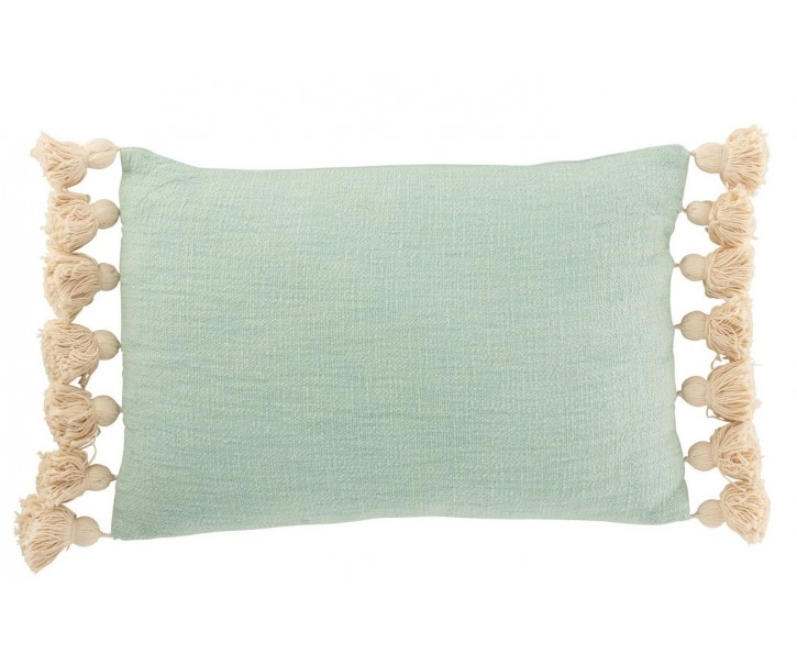 Mintovo-azurový polštář se střapci a výplní Pompom - 50*35cm J-Line by Jolipa