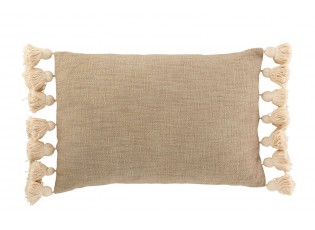Taupe polštář se střapci a výplní Pompom - 50*35cm