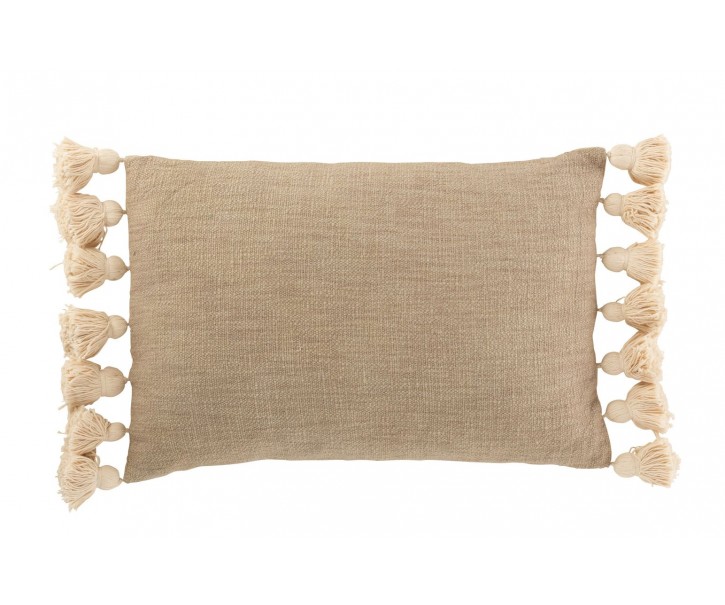 Taupe polštář se střapci a výplní Pompom - 50*35cm J-Line by Jolipa