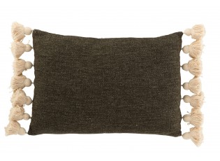 Khaki polštář se střapci a výplní Pompom - 50*35cm