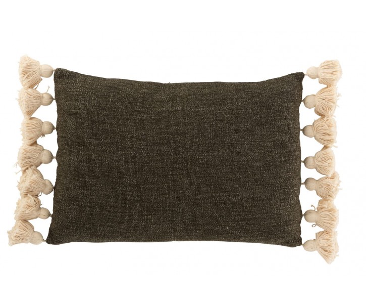Khaki polštář se střapci a výplní Pompom - 50*35cm J-Line by Jolipa