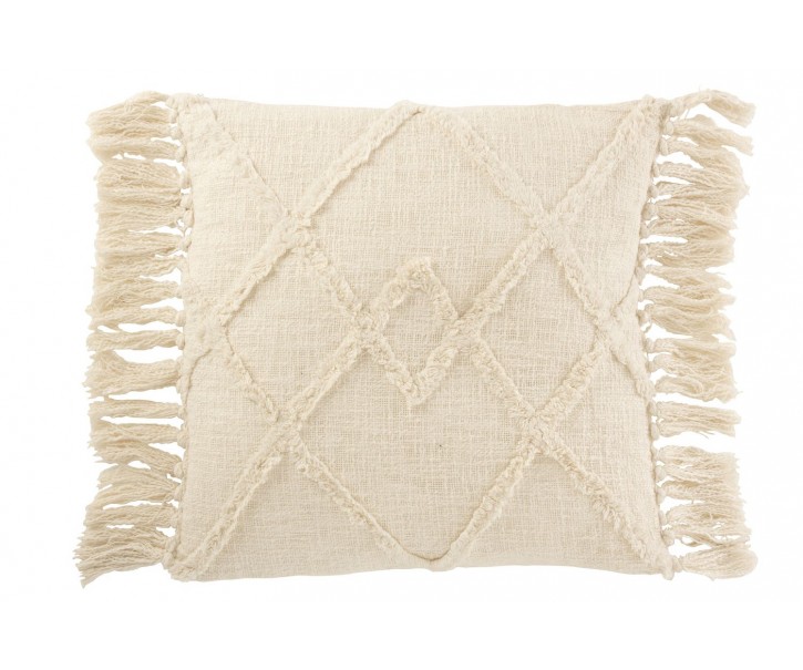 Béžový polštář s třásněmi a výplní Rhombus - 50*50cm J-Line by Jolipa