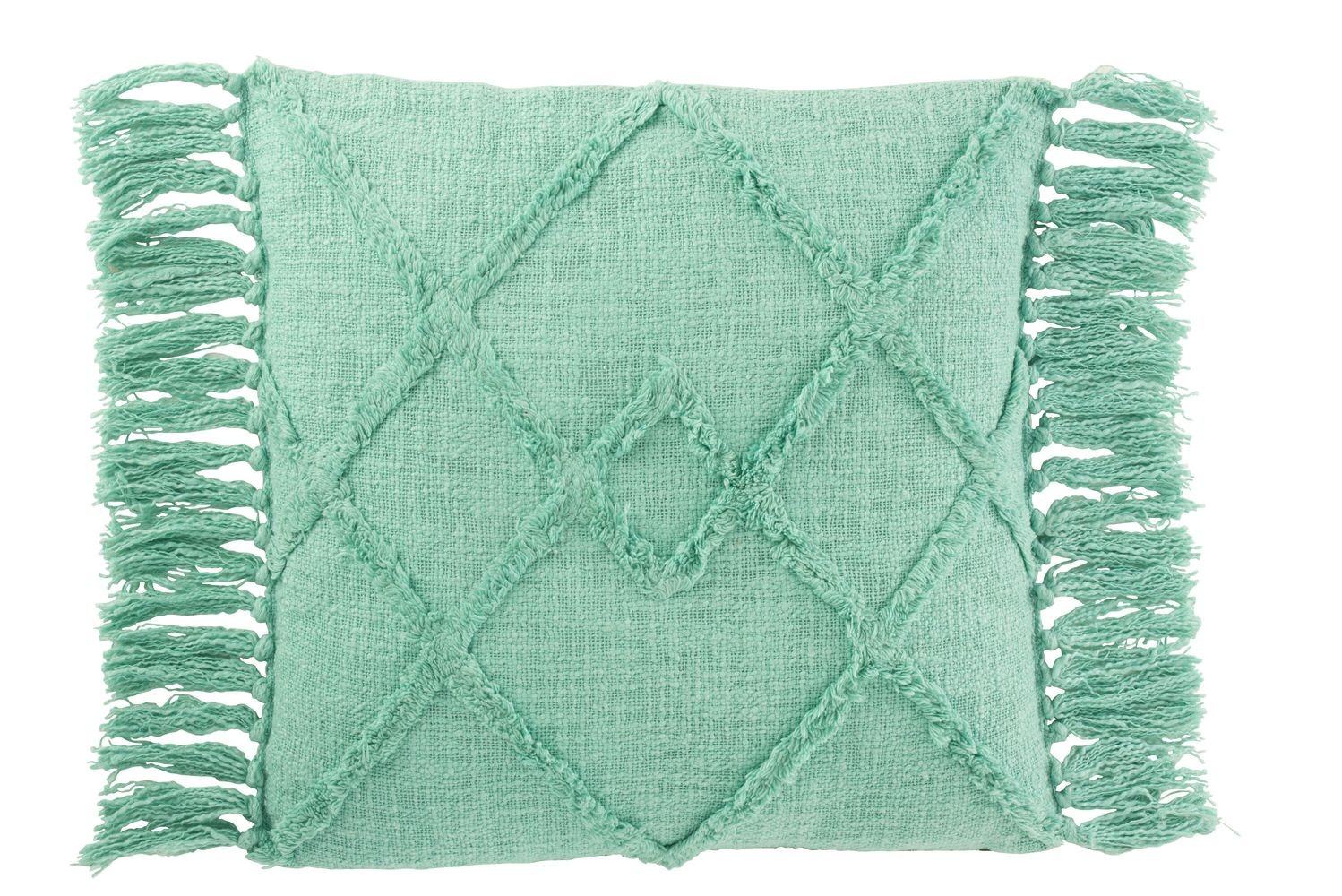 Tyrkysový polštář s třásněmi a výplní Rhombus - 50*50cm J-Line by Jolipa Tyrkysový polštář s třásněmi a výplní Rhombus - 50*50cm J-Line by Jolipa