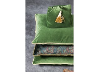 Zelený sametový polštář obšitý krouceným zlatým provázkem Velvet - 45*10*45cm