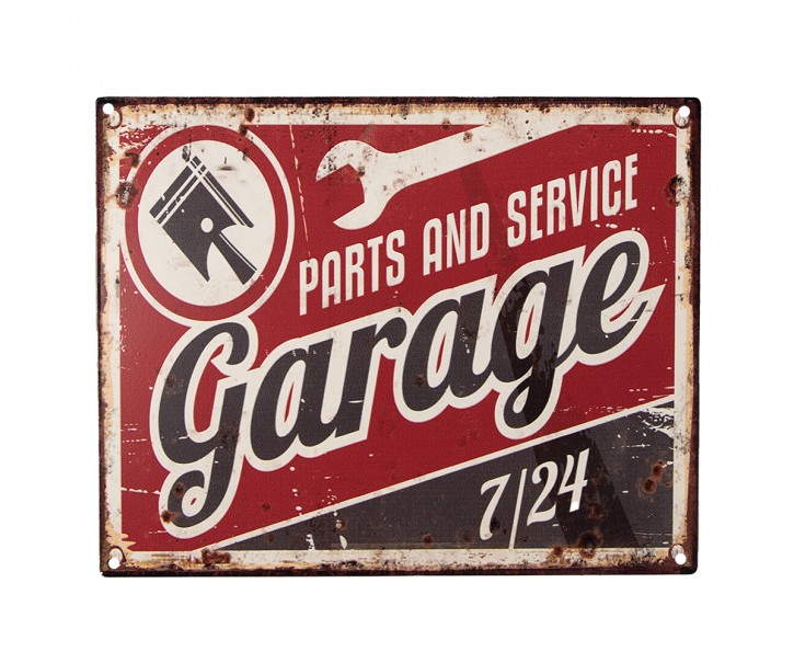 Červená antik nástěnná kovová cedule Garage - 25*1*20 cm Clayre & Eef