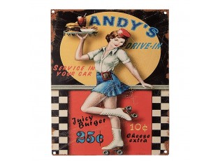 Barevná antik nástěnná kovová cedule Andy's Drive-in - 20*1*25 cm