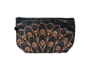 Černá dámská toaletní taška s hnědými pery Peacock - 22*13*18 cm