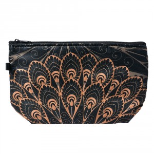 Černá dámská toaletní taška s hnědými pery Peacock - 22*13*18 cm