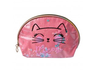 Růžová dámská toaletní taška kočička Meow - 22*8*14 cm