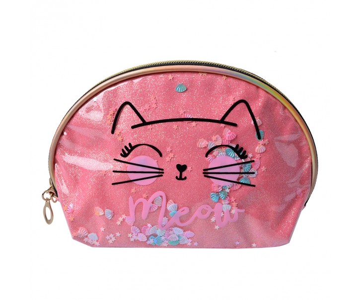 Růžová dámská toaletní taška kočička Meow - 22*8*14 cm Clayre & Eef