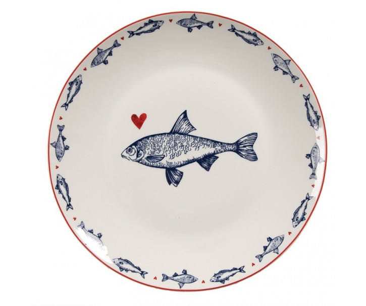 Porcelánový dezertní talíř s rybkami Sun Sea And Fish - Ø 20*2cm Clayre & Eef