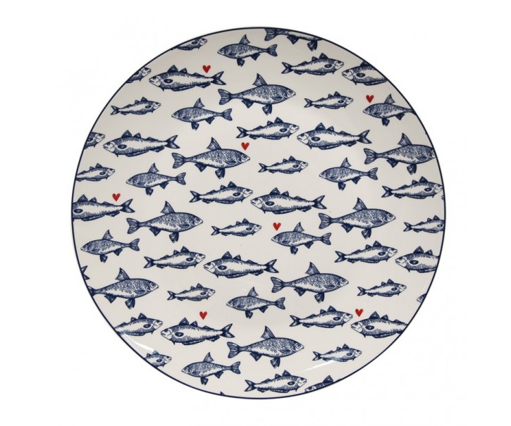 Porcelánový jídelní talíř s rybkami Sun Sea And Fish - Ø 26*2cm Clayre & Eef