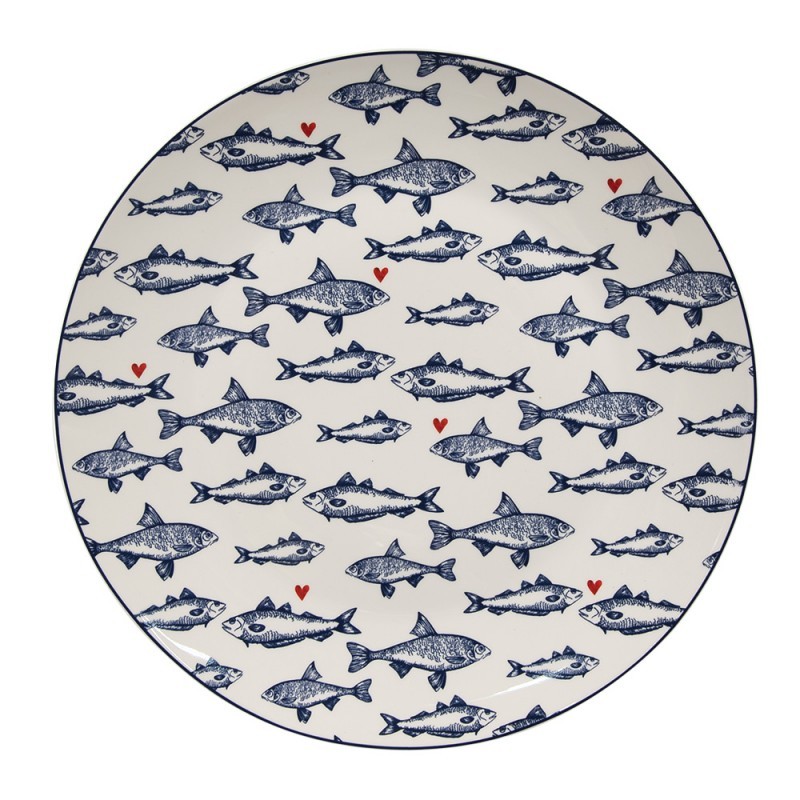 Porcelánový jídelní talíř s rybkami Sun Sea And Fish - Ø 26*2cm Clayre & Eef Porcelánový jídelní talíř s rybkami Sun Sea And Fish - Ø 26*2cm Clayre & Eef
