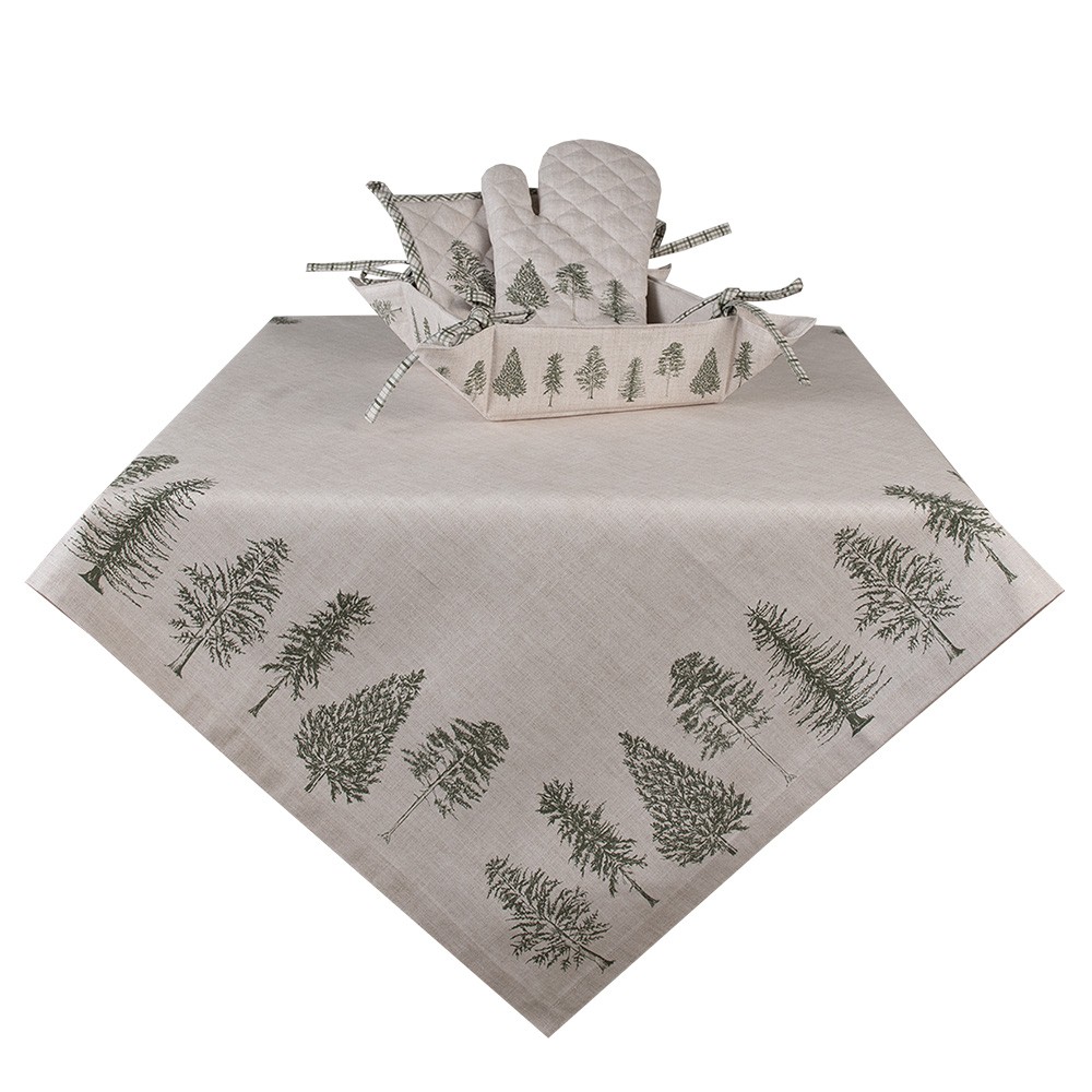 Béžový bavlněný ubrus se stromky Natural Pine Trees - 100*100 cm Clayre & Eef Béžový bavlněný ubrus se stromky Natural Pine Trees - 100*100 cm Clayre & Eef