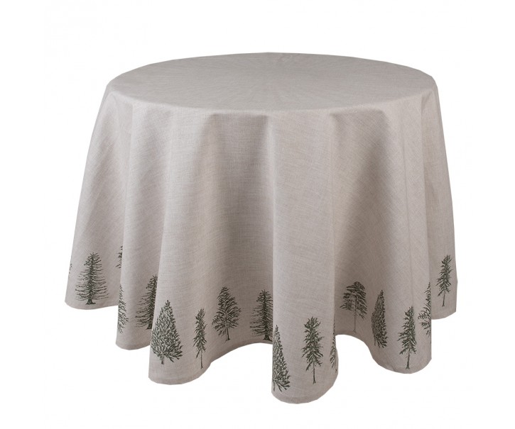 Béžový bavlněný kulatý ubrus se stromky Natural Pine Trees - Ø 170 cm Clayre & Eef