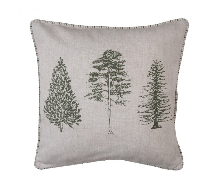 Béžový bavlněný povlak na polštář se stromky Natural Pine Trees - 40*40 cm Clayre & Eef