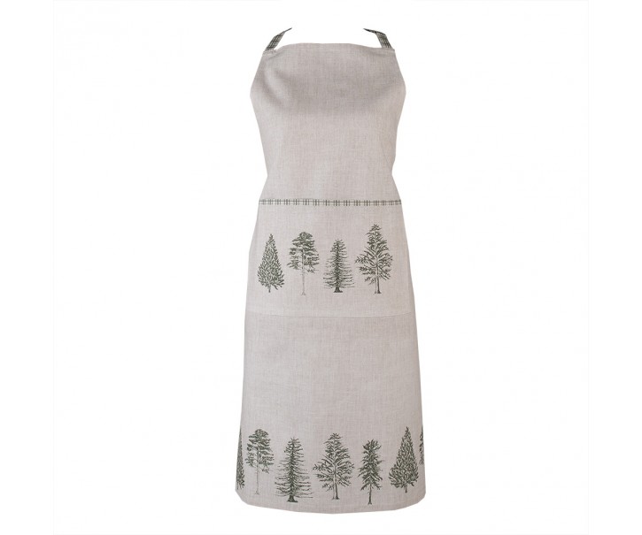 Béžová bavlněná zástěra se stromky Natural Pine Trees - 70*85 cm Clayre & Eef