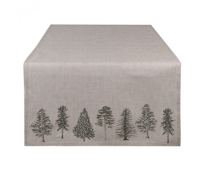 Béžový bavlněný běhoun se stromky Natural Pine Trees - 50*140 cm Clayre & Eef