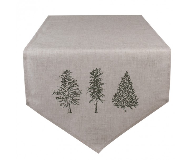 Béžový bavlněný běhoun se stromky Natural Pine Trees - 50*160 cm Clayre & Eef
